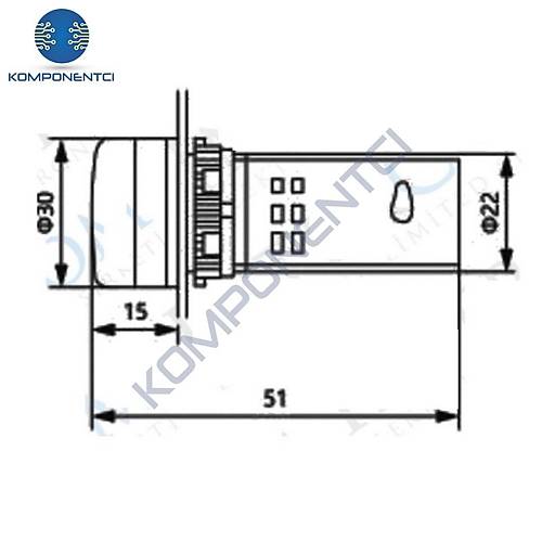 AD22-22VA 22mm Voltampermetre 50-500V 0-100A AC K�rm�z�