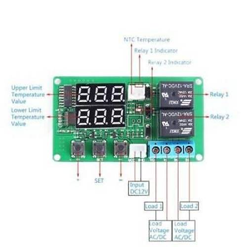 24V 2 Kanal R�le ��k��l� Dijital Termostat - K�rm�z�/Ye�il