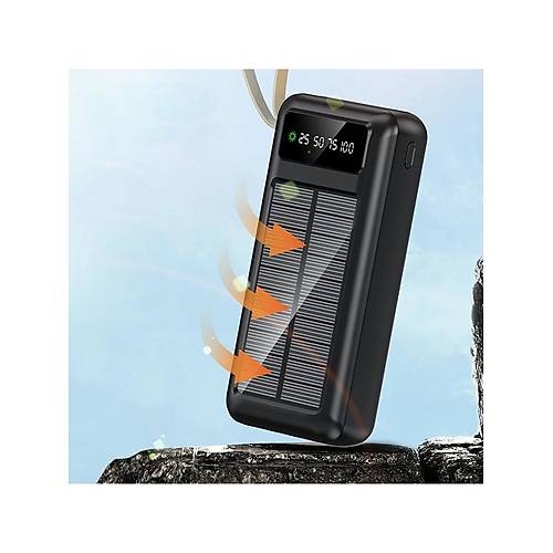 PW-61 Solar Panelli LCD G�stergeli Dahili Kablolu Powerbank 30.000mAh