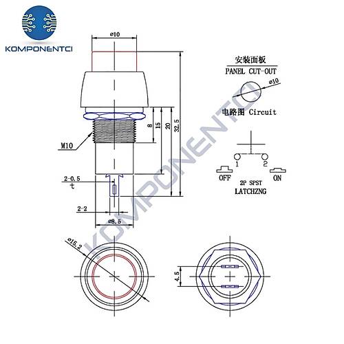 IC-191 Plastik Buton 10mm Yayl DS-450 Krmz