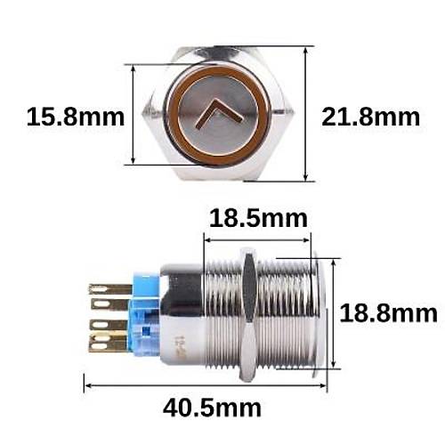 WD19A-P1-ET 19mm D�z Yayl� I��kl� Ok ��aretli Metal Buton - K�rm�z�