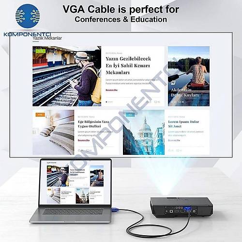VGA Kablo LCD Monitr ve Projeksiyon Kablosu 1.5m
