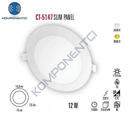 Cata CT-5147 12W 6400K Slim Panel Led Spot Beyaz Ik
