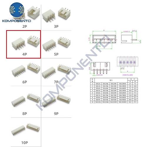 4 Pin JST-XH 2.54 D�z Tunik Konnekt�r Erkek