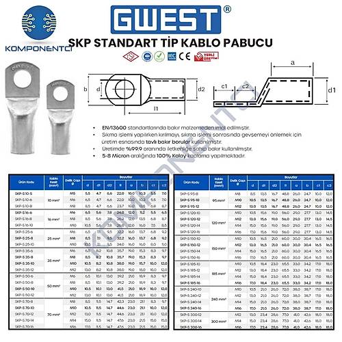 Gwest Standart Tip S�kmal� Kablo Pabucu SKP-S 10-8 1000 Adet