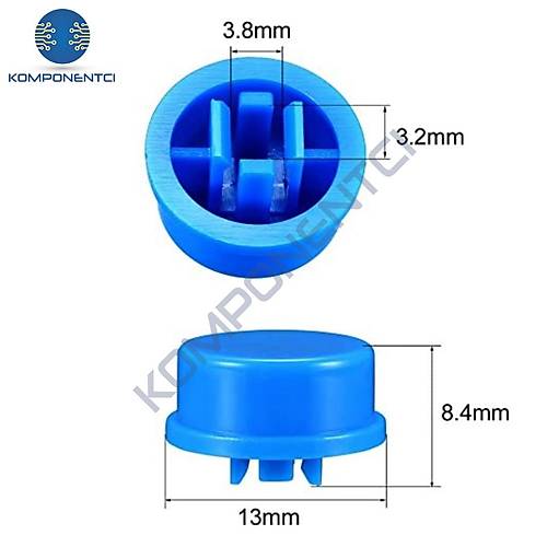 12x12mm Yuvarlak Tact Switch Kapak Push Buton Kapa�� Mavi