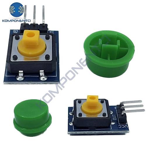 12x12mm Push Buton Switch Modl Yeil Kapak 1 Adet