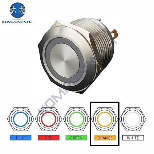 D38 16mm Metal Turuncu Halka Ledli Yayl� Buton 12V