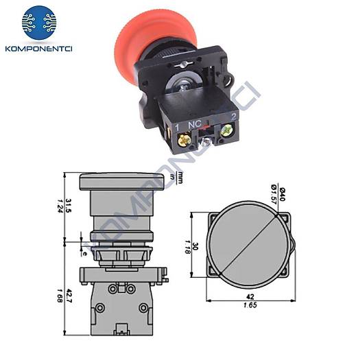 LAY5-ES542 22mm Acil-Stop Butonu Bas-�evir 40mm