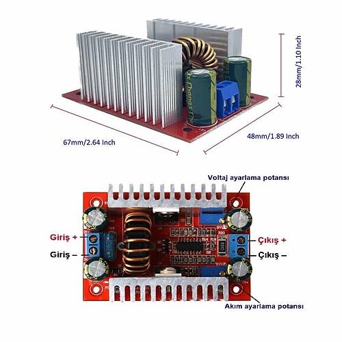 400W 15A 10-60V DC-DC Step-Up Voltaj Ykseltici Boost Modl