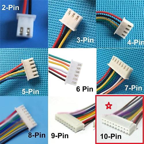 JST-XH 2.54mm 10 Pin 26AWG 20cm Tek Damarl� Di�i Ba�lant� Kablosu