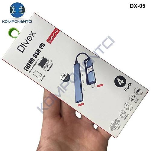 Divex Type-C + USB Giri�li 4 Port USB �oklay�c� USB+Type-C Splitter DX-05