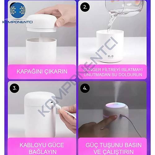 Divex�Renkli Led I��kl� Hava Nemlendirici USB Colorful Humidifier Beyaz H-17