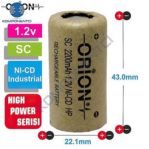 Orion 1.2V Ni-Cd SC 2200mAh �arj Edilebilir Pil - HP