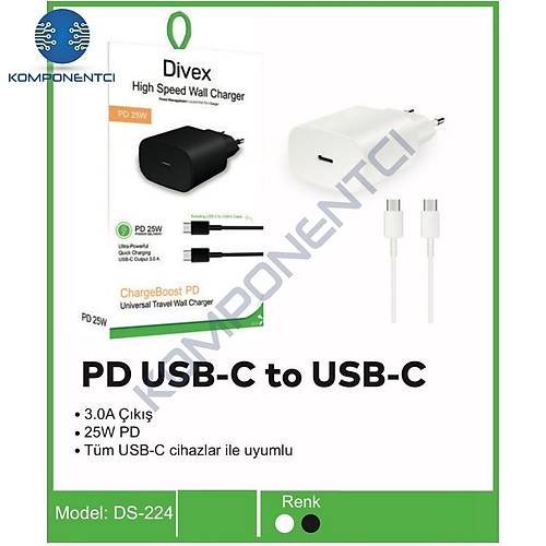 Divex Type-C to Type-C PD ( USB-C ) k 3.0A 25W arj Aleti DS-224