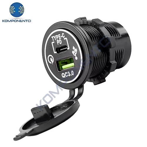 IC-266C-5 USB3.0 + Type-C Pano Tipi �akmakl�k Soketi 12-24V