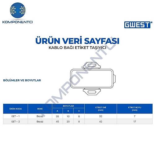 Gwest GET-1 10x35mm Kablo Ba Etiket Tayc 100 Adet