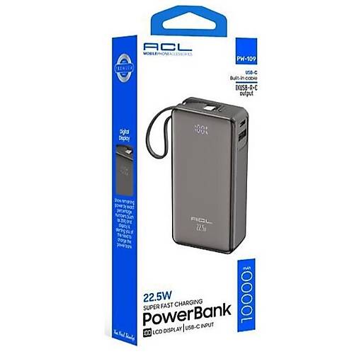 PW-109 22.5W H�zl� �arjl� 10.000mAh Dahili USB-C Kablolu Powerbank