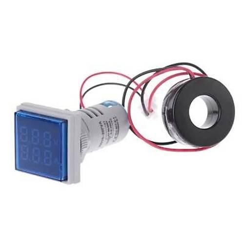 22mm Dijital Voltmetre-Ampermetre AC 20-500V 0-100A Mavi