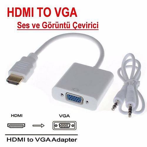HDMI To VGA + Aux Kablo + Ses Dönüştürücü
