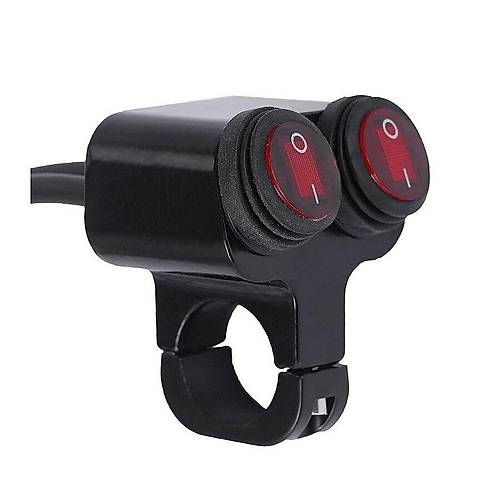 22mm 12V Su Ge�irmez Motosiklet Gidon Anahtar� - �iftli K�rm�z�