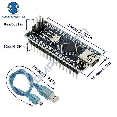 Arduino Nano Klon V3.0 - USB CH340 Chip (USB Kablo Dahil)