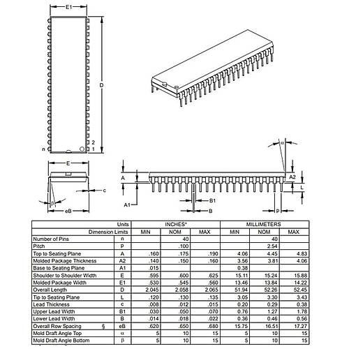 PIC16F1939-I/P PDIP-40 8-Bit 32MHz Mikrodenetleyici