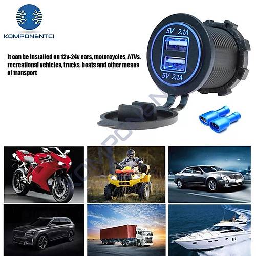 IC-266C-1 Pano Tip �kili USB 4.2A Mavi Ledli Soket