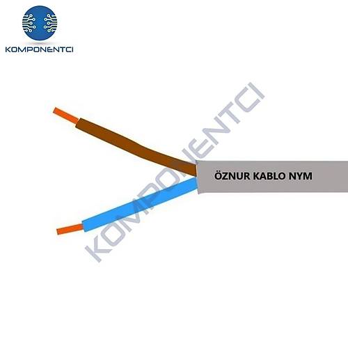 �znur Kablo 2x1,5 mm NYM (Antigron) Gri 1mt