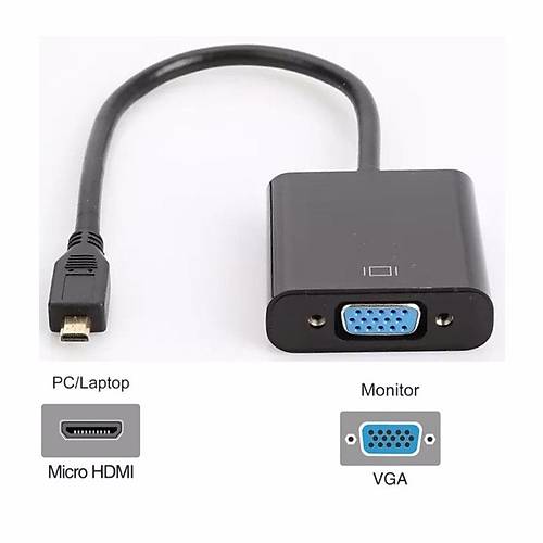 Micro Hdmi to Vga Kablo Dntrc evirici Adaptr Siyah