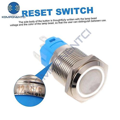 E36-1 16mm Metal Buton Yayl 12-24V Mavi Led  Ikl 1NO/1NC
