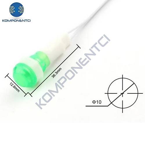 IC-227 10mm Sinyal Lambas Plastik Kablolu 220V Yeil