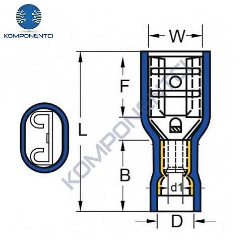 TPFD -�2638�1.5-2.5mm2 Tam �zoleli Di�i Faston Tip Kablo Ucu Mavi - 100 Adet