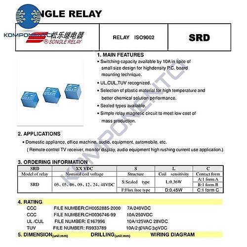 Songle 5V Minyon Spot R�le SRD-05VDC-SL-C