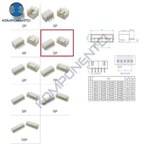 5 Pin JST-XH 2.54 D�z Tunik Konnekt�r Erkek