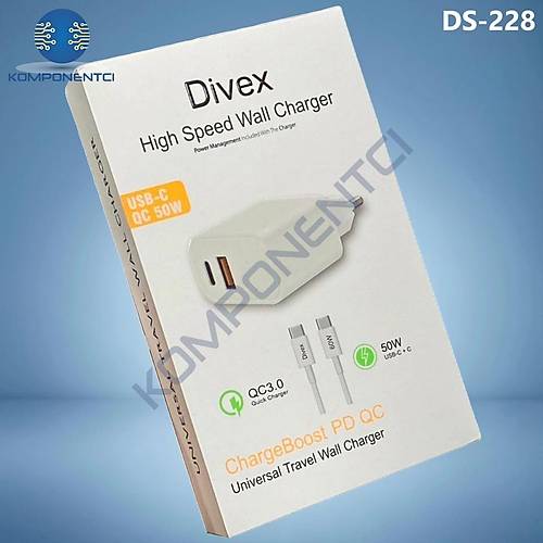 Divex USB Type-C 50W ki kl 60W Kablo Hzl arj Adaptr DS-228