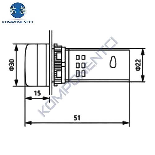 AD22-22V-DC 22mm Dijital Voltmetre 5-50V K�rm�z�