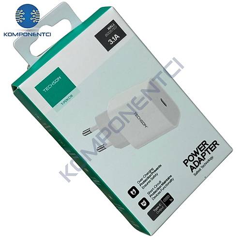 TECHSON 18W 3A Type-C �arj Adapt�r� �arj Ba�l��� Beyaz PDKC18