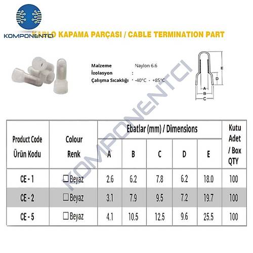 CE-1�0.5-1.5mm2 Kablo Ucu Kapama Terminali 100 Adet