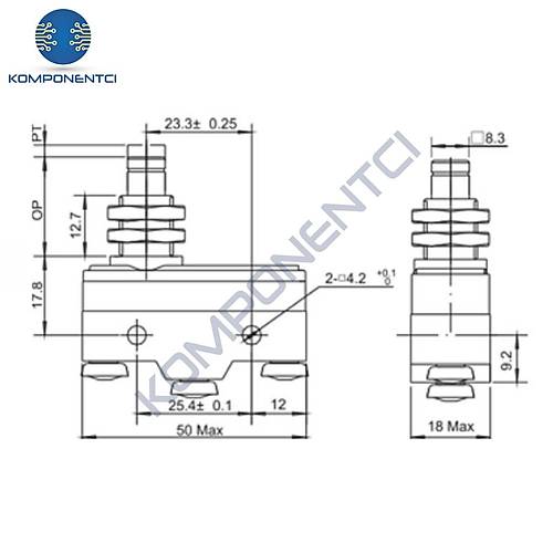 Gwest AZ-15GQ-B Kal�n K�sa Metal Pimli Mikro Switch 15A 1NO + 1NC