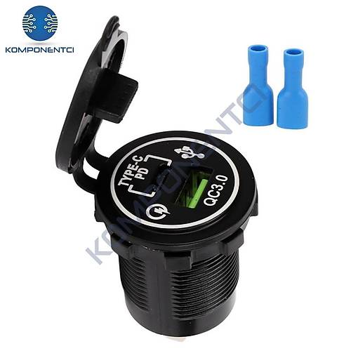 IC-266C-5 USB3.0 + Type-C Pano Tipi �akmakl�k Soketi 12-24V