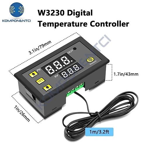W3230 12V DC R�le ��k��l� Dijital Termostat S�cakl�k Kontrol Cihaz�