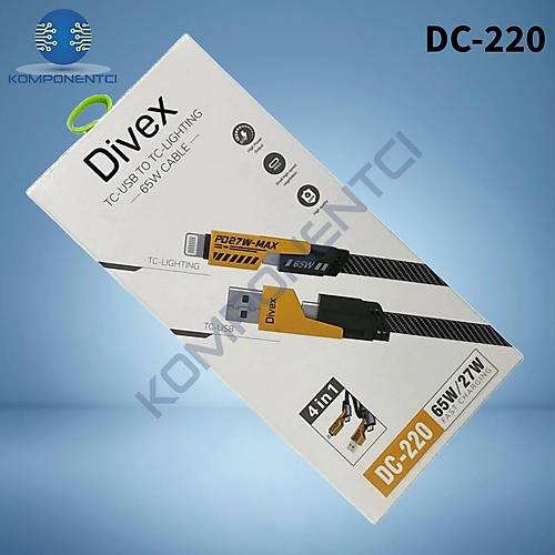 Divex TC-USB to TC-Lightning 65W/PD27W �arj ve Veri Aktar�m Kablosu DC-220