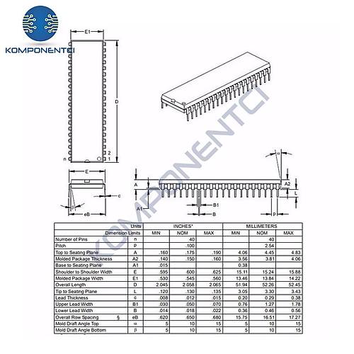 PIC16F877A-I/P DIP40 8-Bit 20 MHz Mikrodenetleyici