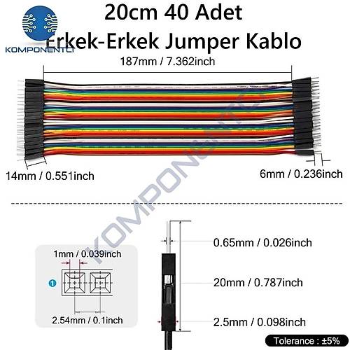 Jumper Kablo Erkek-Erkek M2M 20cm 40 Adet