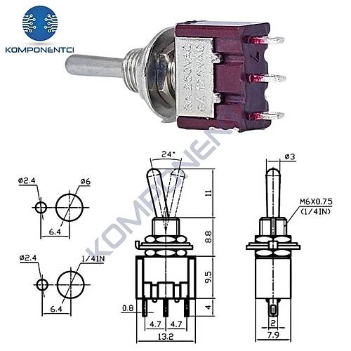 IC-142 Toggle Switch Yayl On-Off-Mom (Kaliteli) 6mm MTS-113