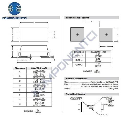 SMAJ180CA TVS 400W 180V Diyot