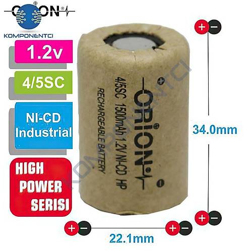 Orion 1.2V Ni-Cd 4/5SC 1500mAh �arj Edilebilir Pil - HP