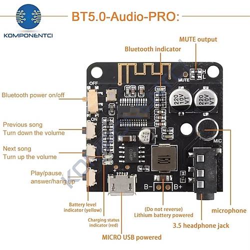 VHM BT5.0 Pro Bluetooth Ses Al�c� Kart� Bluetooth 5.0 Mp3 Mod�l� Pro Mikrofonlu