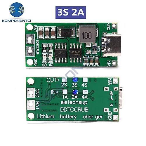 3S 2A Type-C �arj Mod�l� �ok H�creli 18650 Lityum Pil �arj Devresi 12.6V